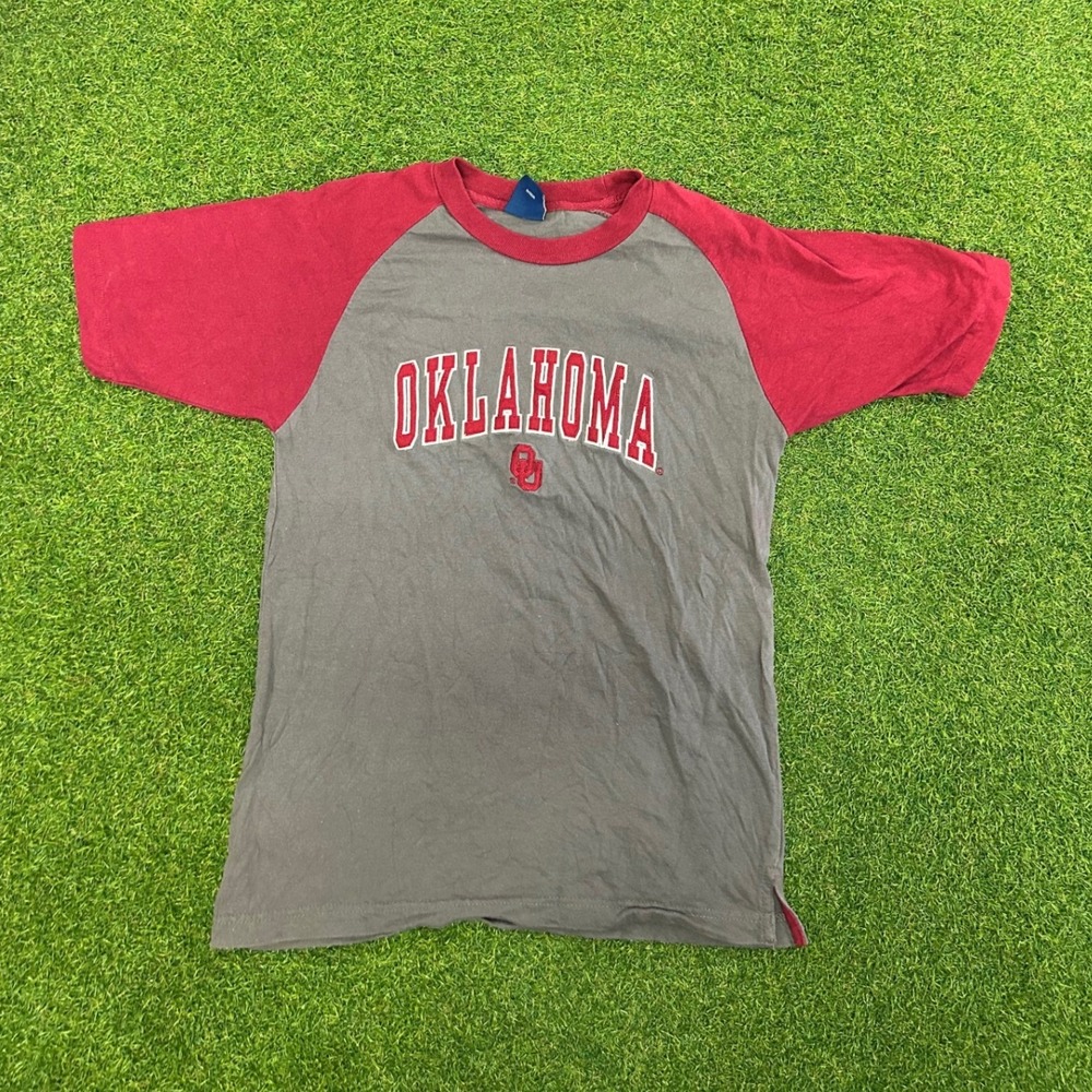 Oklahoma Sooners Raglan T-Shirt Grey Crimson Mens S OVB Old Varsity Brand